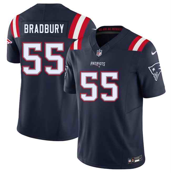 Men's New England Patriots #55 Garrett Bradbury Navy 2025 F.U.S.E. Vapor Limited Stitched Football Jersey